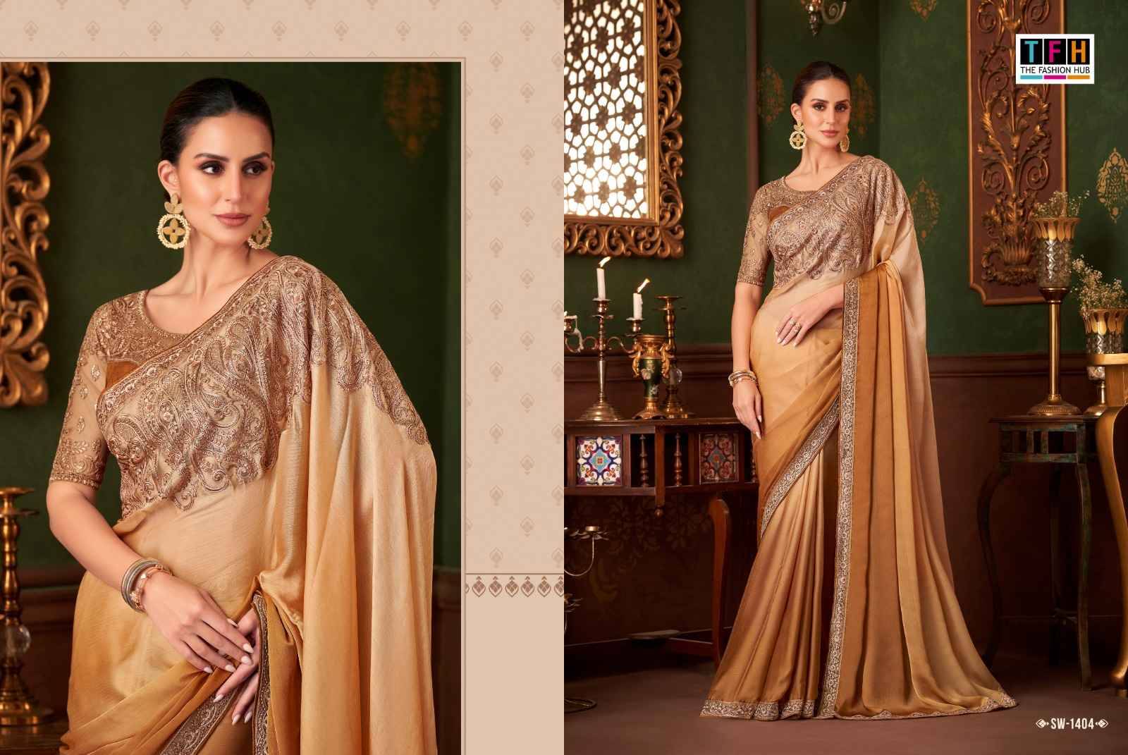Sandal wood 14 By TFH 1401 to 1418 Series Indian Traditional Bridal Wear Collection Beautiful Stylish Fancy Colorful Party Wear & Occasional Wear Silk Sarees At Wholesale Price